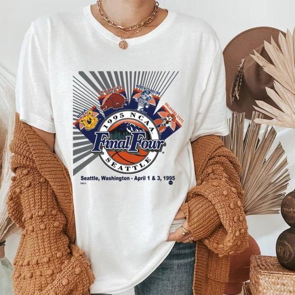 Shelbyvertula Tops - 1995 Final Four Seattle Basketball Design Unisex Tee Shirt, White Color Tee